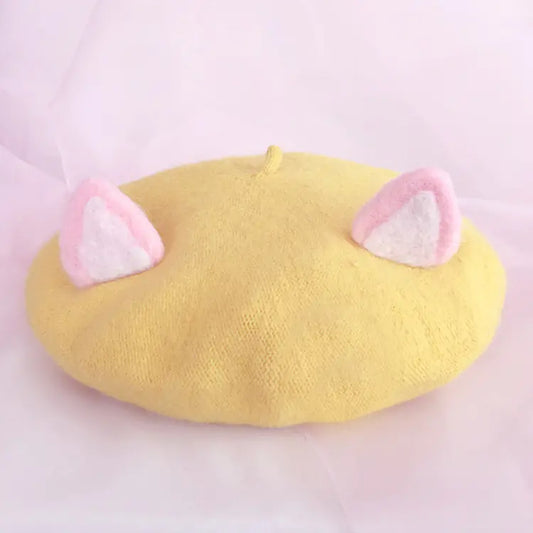 Women's Wool Tweed Cat Ears Hat - Soft and Cute