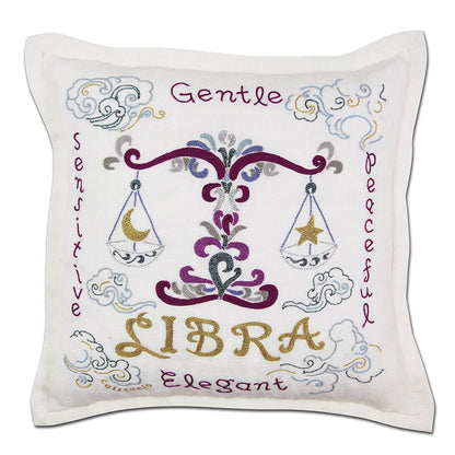 Libra Astrology Hand-Embroidered Pillow by Cat Studio-0