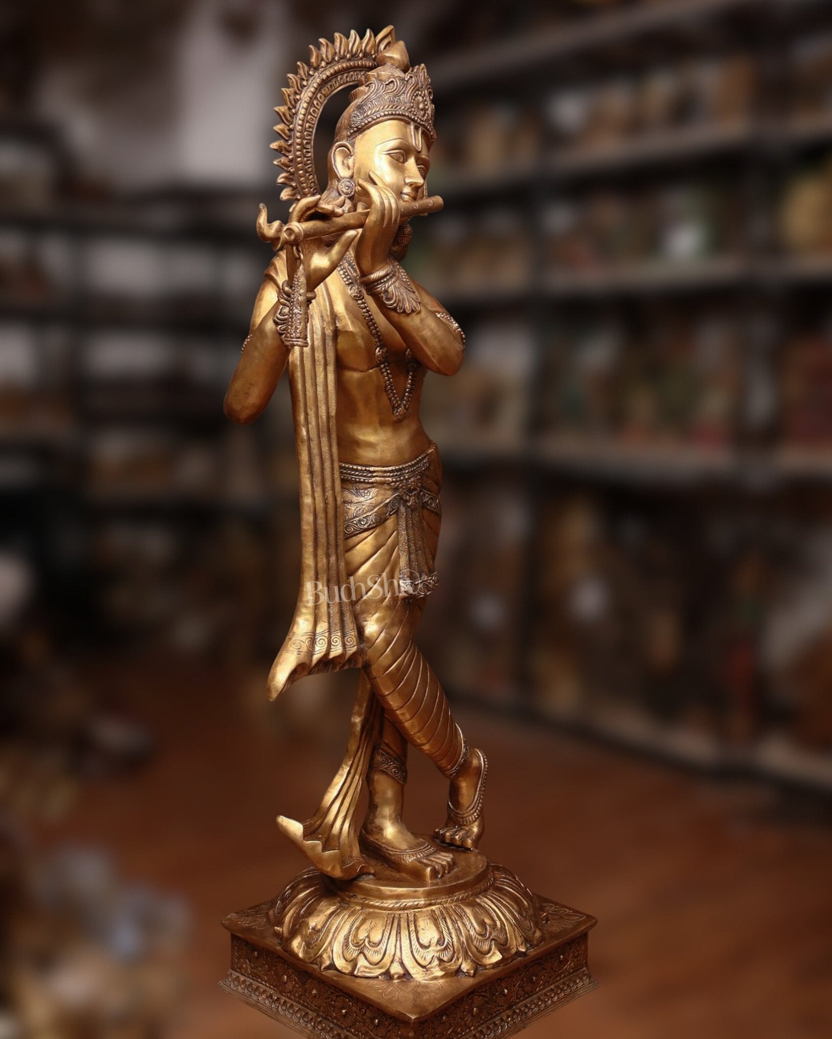 Life-Size Handcrafted Brass Lord Krishna Statue 79 inch-1