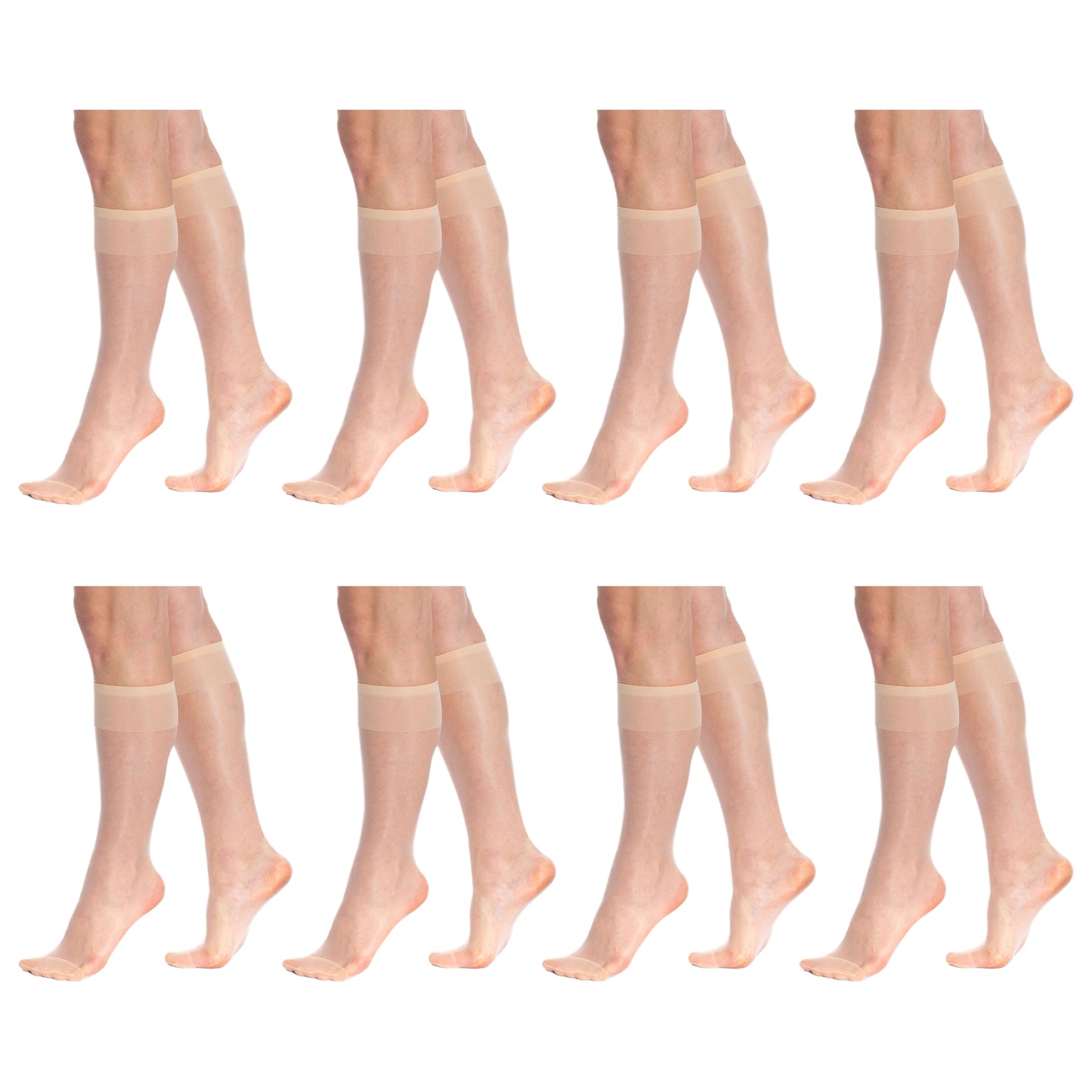 8 Pairs Sheer Knee High Socks for Women 15 Denier with Stay-Up Band One Size-3