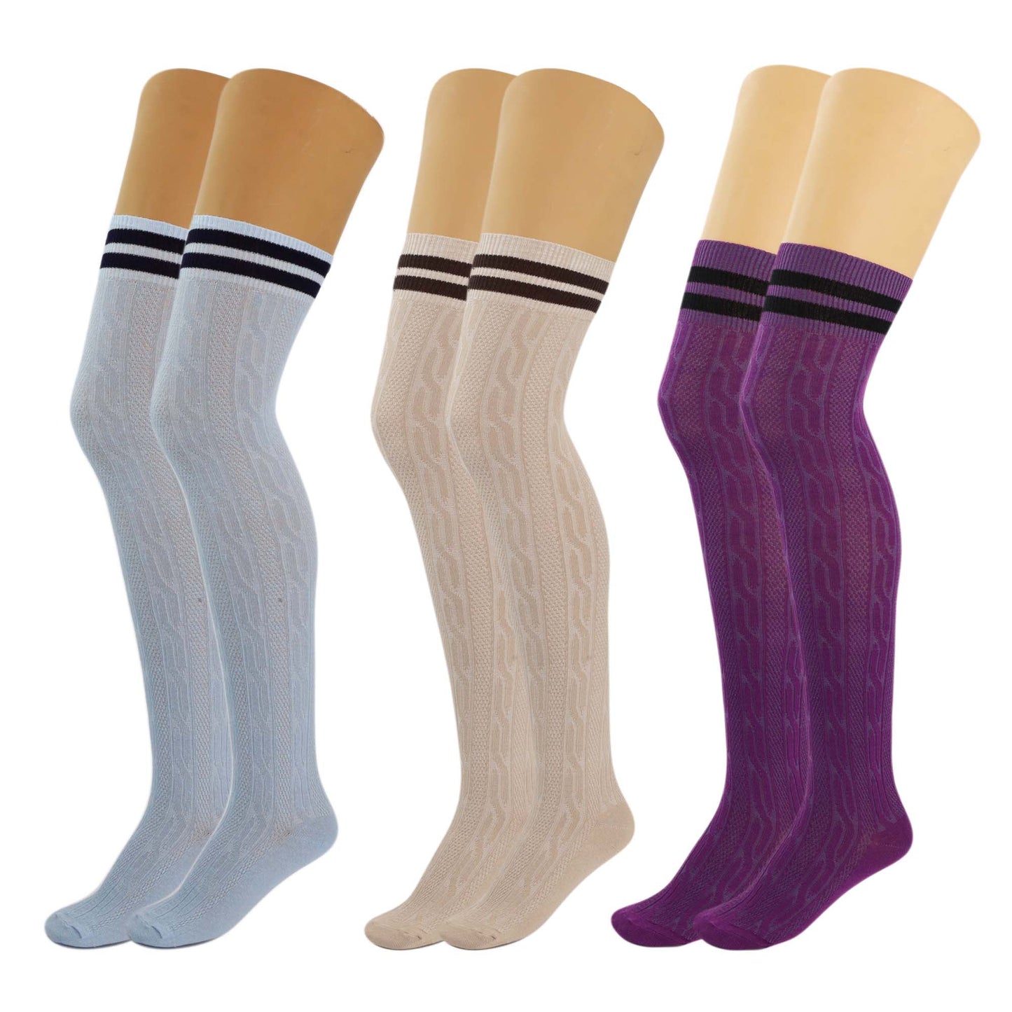 3 Pairs Women’s Colorful Thigh-High Over-the-Knee Boot Socks – Soft, Stretchy, Warm Knitted Stockings, Size 5-10-9