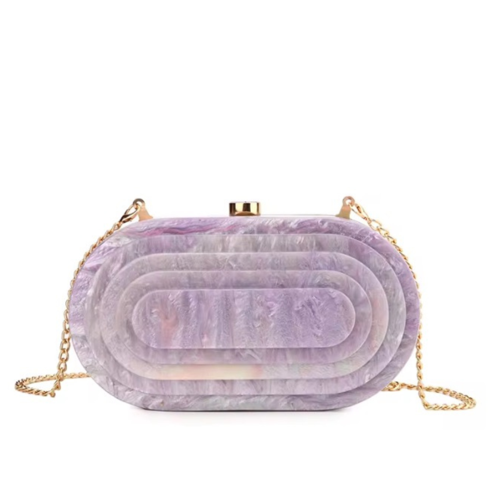 Art Deco Acrylic Oval Clutch Handbag-Lilac-0