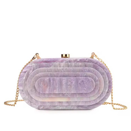 Art Deco Acrylic Oval Clutch Handbag-Lilac-0