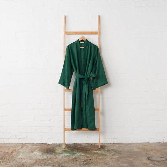 Linen Bathrobe - Emerald Green (Long)-0