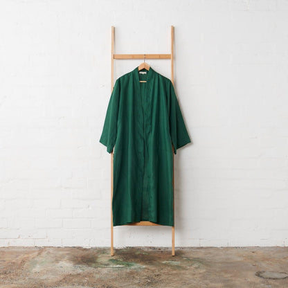 Linen Bathrobe - Emerald Green (Long)-2