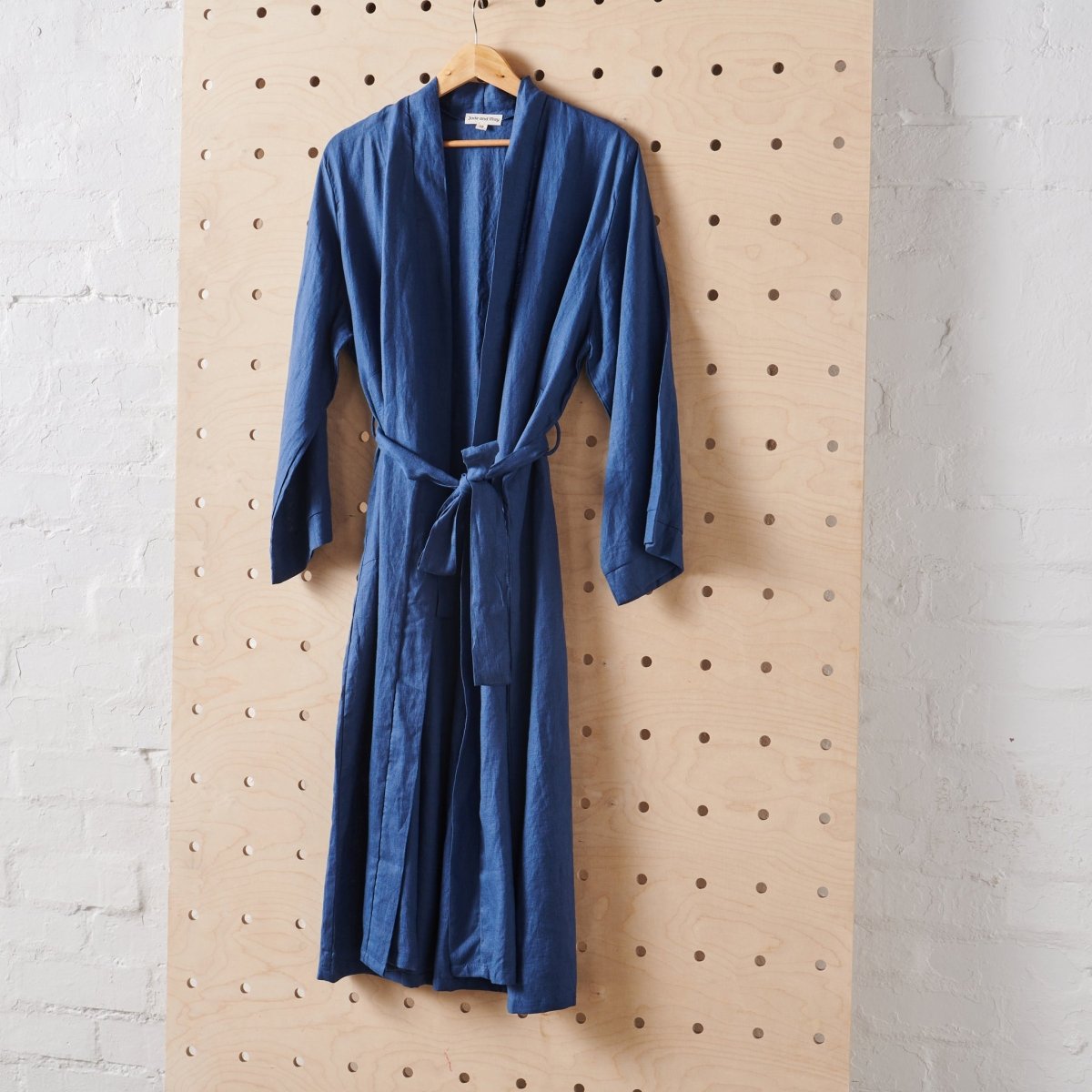 Linen Bathrobe - Navy  (Long)-1
