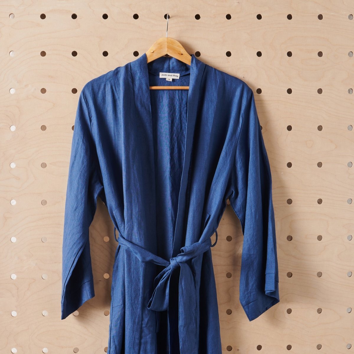 Linen Bathrobe - Navy  (Long)-2