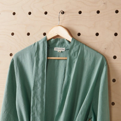 Linen Bathrobe - Sage Green (Long)-2