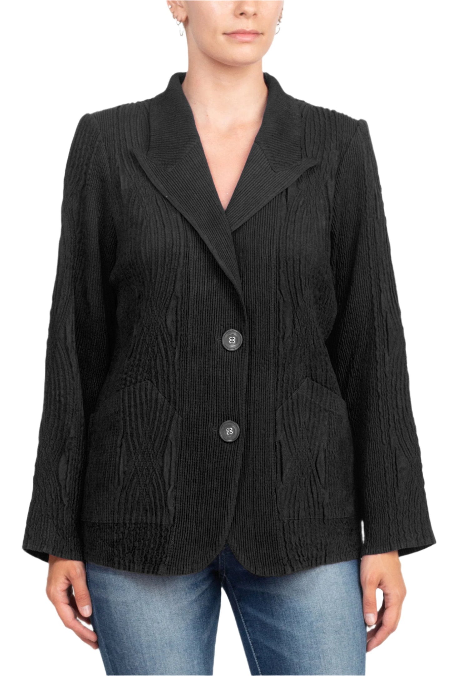 Flair Notched Collar Long Sleeve 2 Button Closure Solid Textured Jacket-8