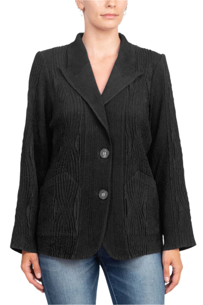 Flair Notched Collar Long Sleeve 2 Button Closure Solid Textured Jacket-8