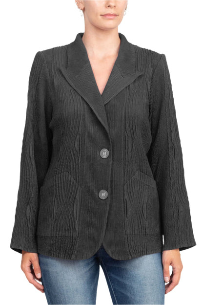 Flair Notched Collar Long Sleeve 2 Button Closure Solid Textured Jacket-4