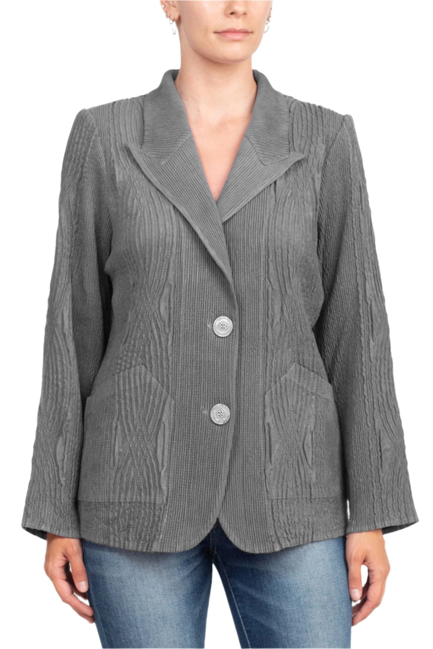 Flair Notched Collar Long Sleeve 2 Button Closure Solid Textured Jacket-5
