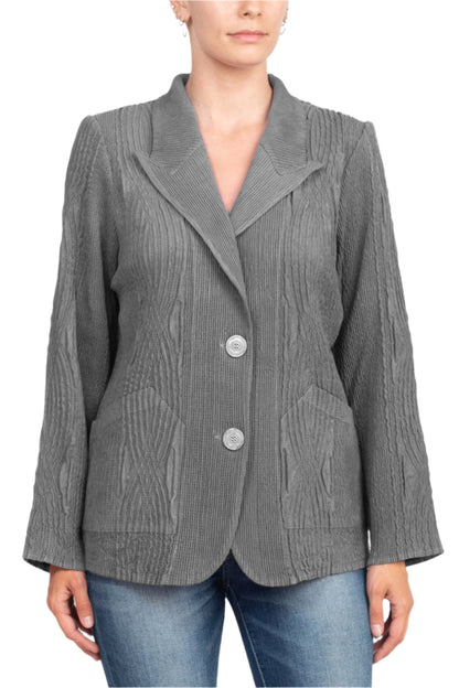 Flair Notched Collar Long Sleeve 2 Button Closure Solid Textured Jacket-5