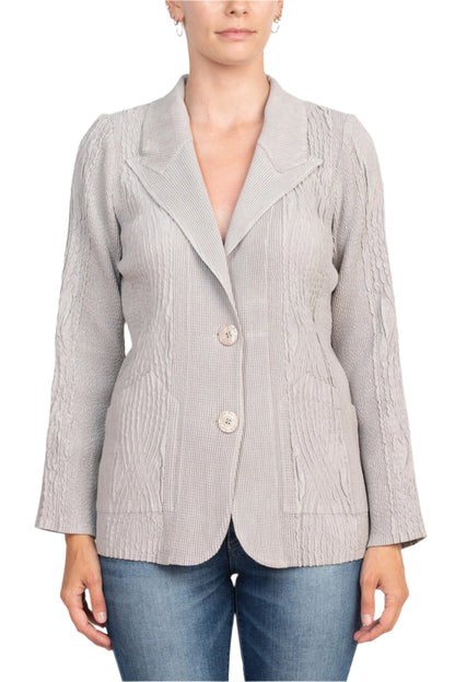 Flair Notched Collar Long Sleeve 2 Button Closure Solid Textured Jacket-7