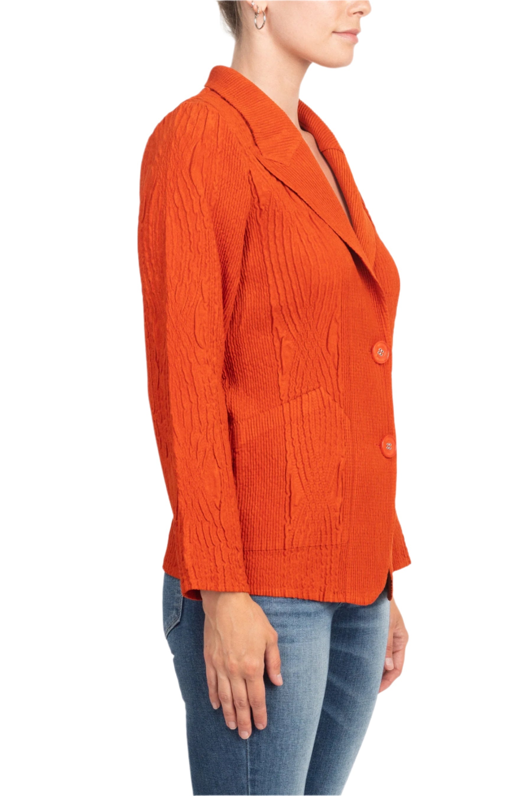 Flair Notched Collar Long Sleeve 2 Button Closure Solid Textured Jacket-1