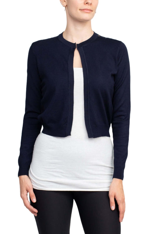 Luxxe Lane Crew Neck Open Front Hook Eye Closure Long Sleeve Lace Back Knit Bolero-0