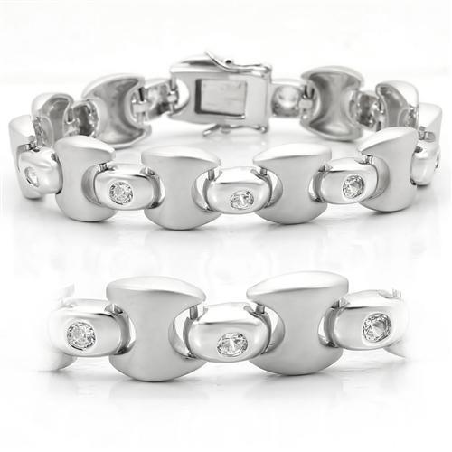 LO1166 - Matte Rhodium & Rhodium Brass Bracelet with AAA Grade CZ  in Clear-0