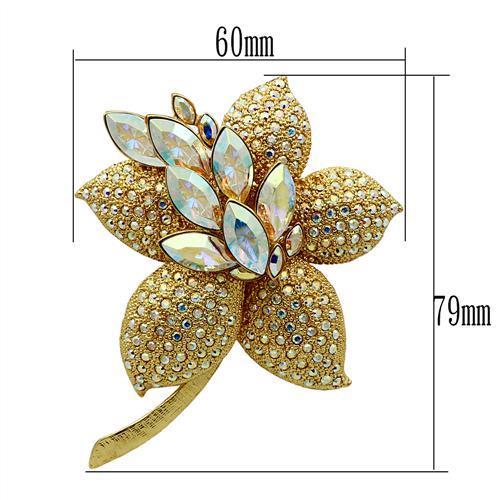 LO2402 - Gold White Metal Brooches with Top Grade Crystal  in Aurora Borealis (Rainbow Effect)-1
