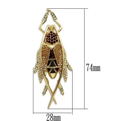 LO2406 - Gold White Metal Brooches with Top Grade Crystal  in Multi Color-1