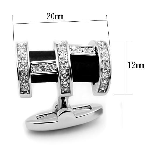 LO2629 - Rhodium Brass Cufflink with Top Grade Crystal  in Clear-1