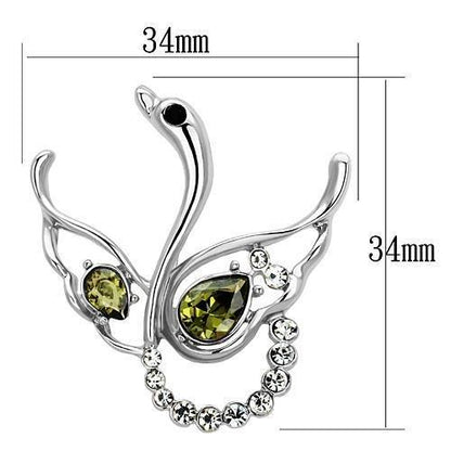 LO2815 - Imitation Rhodium White Metal Brooches with Top Grade Crystal  in Olivine color-1