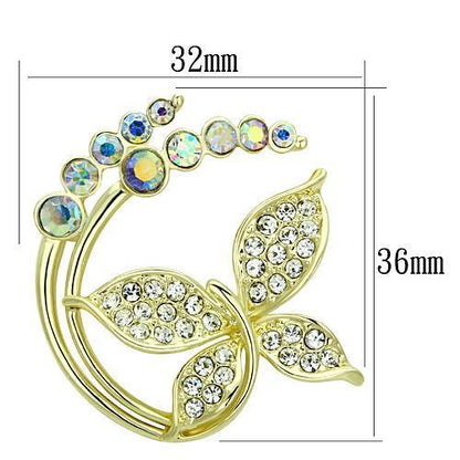 LO2861 - Flash Gold White Metal Brooches with Top Grade Crystal  in Aurora Borealis (Rainbow Effect)-1