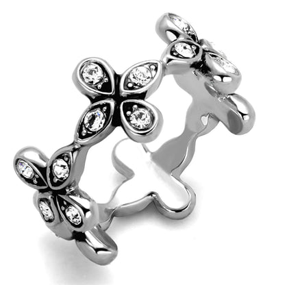 LO3519 - Rhodium Brass Ring with Top Grade Crystal  in Clear-0