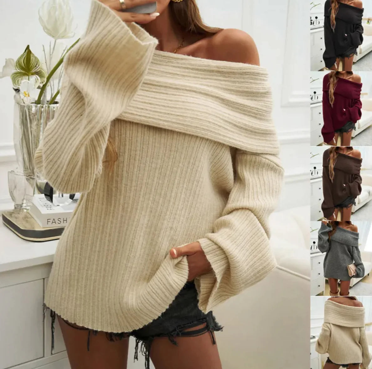 Off-Shoulder Knit Sweater
