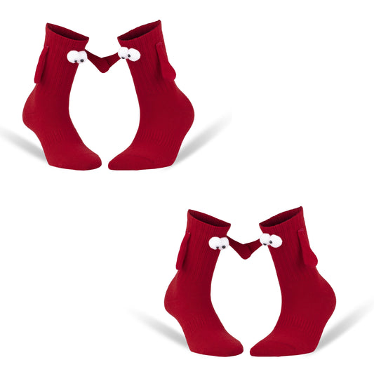 Magnetic Holding Hands Couple Socks – 2 Pairs, Soft Cotton, Fun Romantic Gift, Valentine’s Day Socks, Shoe Size 5-10-0
