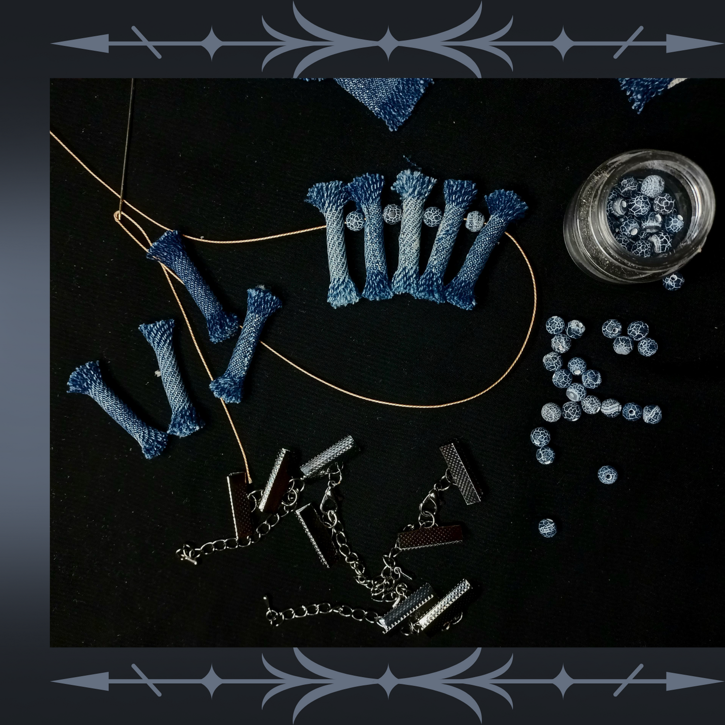 Denim Necklace with Denim tribal Bracelet 10 Sets, Boho Tribal Denim Necklace and bracelet set, 2 Piece jewelry Set, tribal denim lava stone jewelry set-2