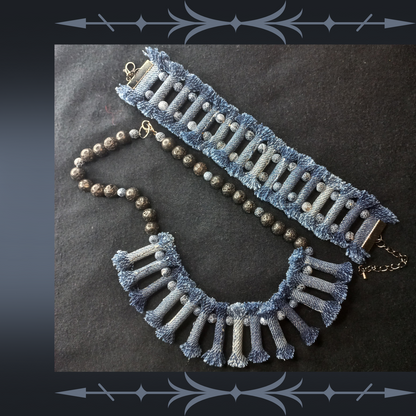 Denim Necklace with Denim tribal Bracelet 10 Sets, Boho Tribal Denim Necklace and bracelet set, 2 Piece jewelry Set, tribal denim lava stone jewelry set-3