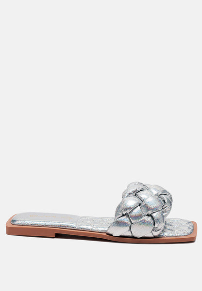 Marcue Patent Pu Quilted Slides In Woven Straps-0