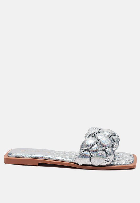 Marcue Patent Pu Quilted Slides In Woven Straps-0