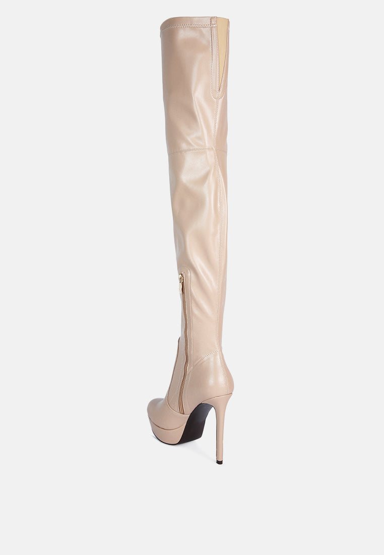 Marvelettes Faux Leather High Heeled Long Boots-4
