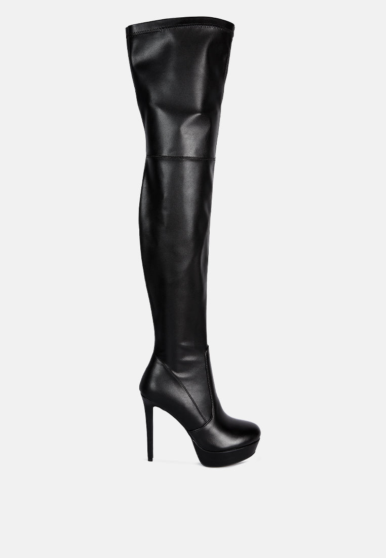 Marvelettes Faux Leather High Heeled Long Boots-5
