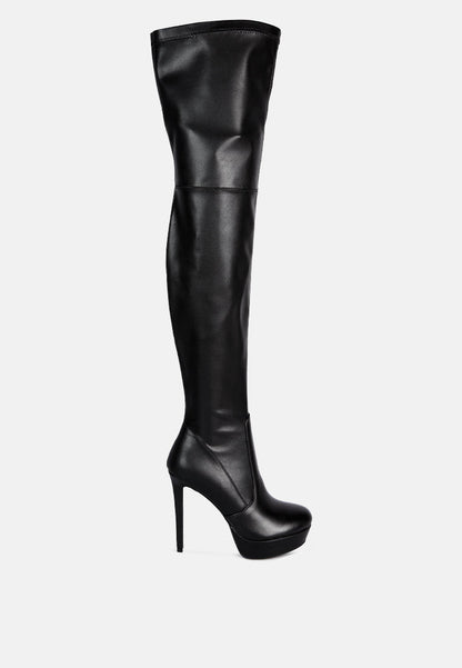 Marvelettes Faux Leather High Heeled Long Boots-5