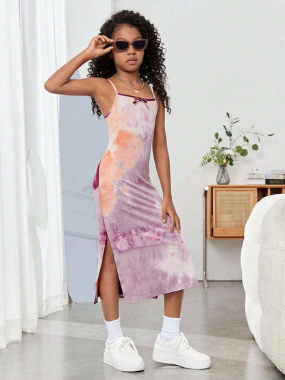 Mauve Mirage Tie-Dye Spaghetti Strap Midi Dress-1