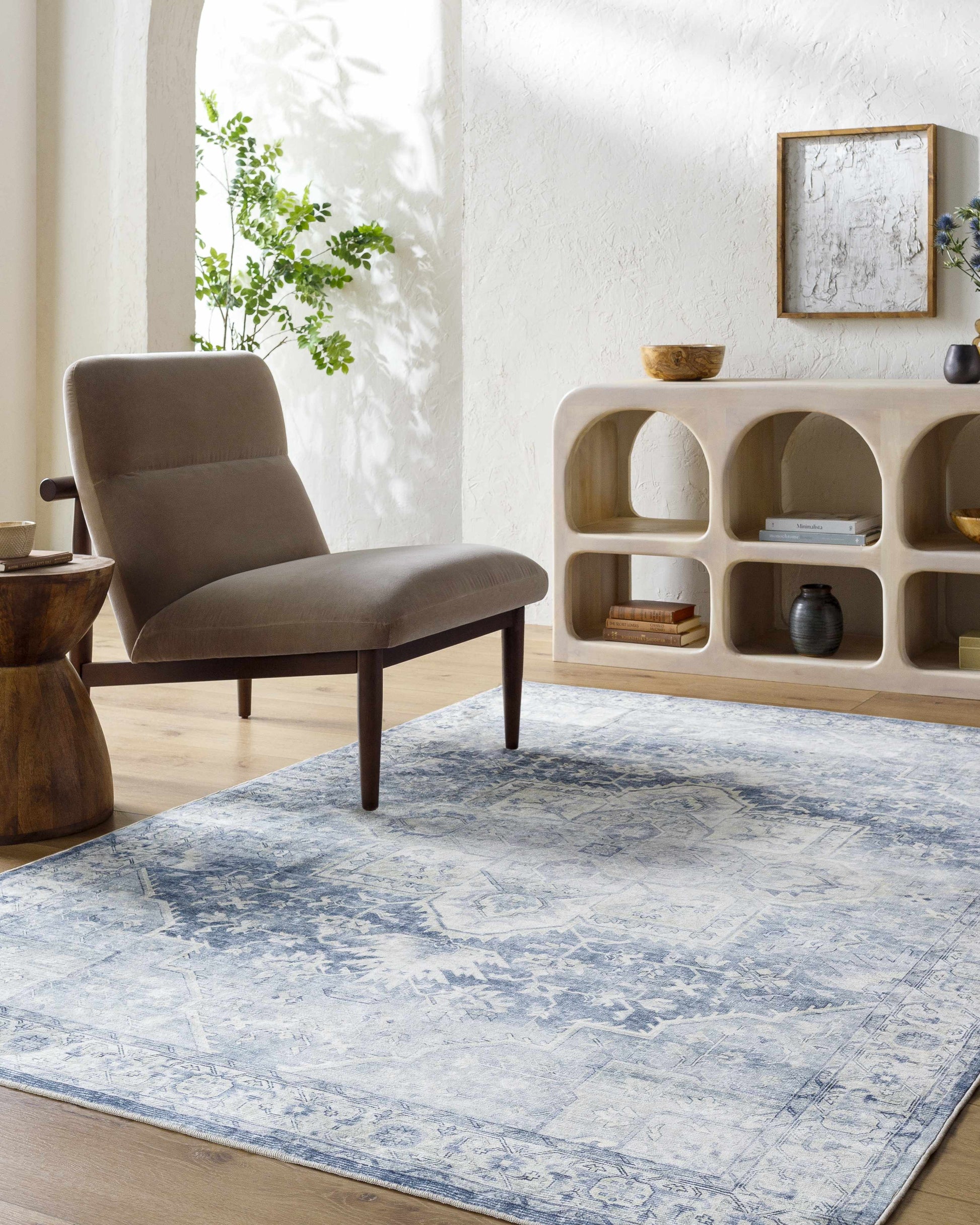 Mauro Navy Medallion Washable Area Rug-0