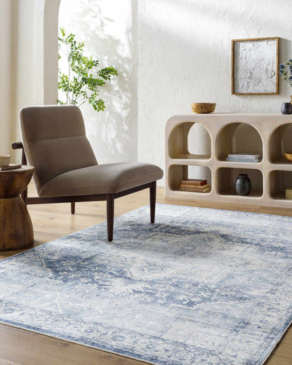 Mauro Navy Medallion Washable Area Rug-0