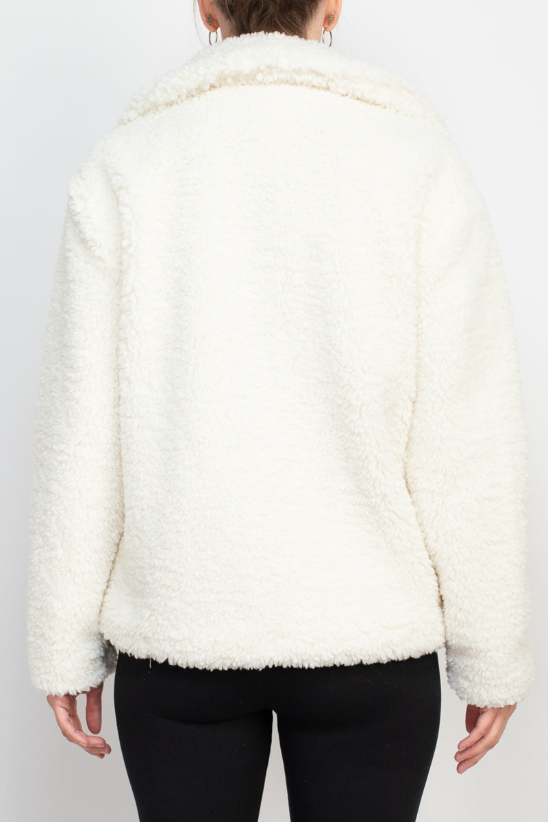 Catherine Malandrino collared V-neck long sleeve zipper front faux fur jacket-2