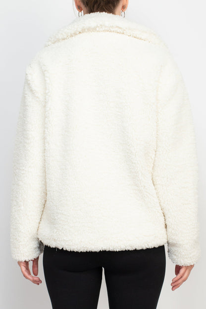 Catherine Malandrino collared V-neck long sleeve zipper front faux fur jacket-2