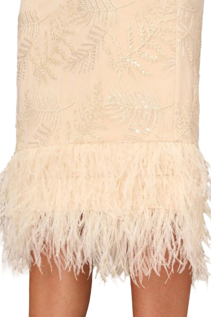 Aidan Mattox Square Neck Sleeveless Zipper Back Slit Back Feather Hem Mesh Dress-3
