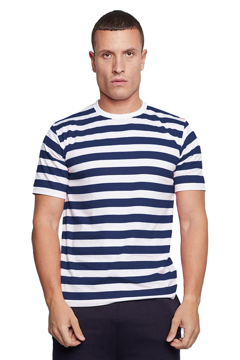 Active Star Unisex Blue and White Stripe T-Shirt-0