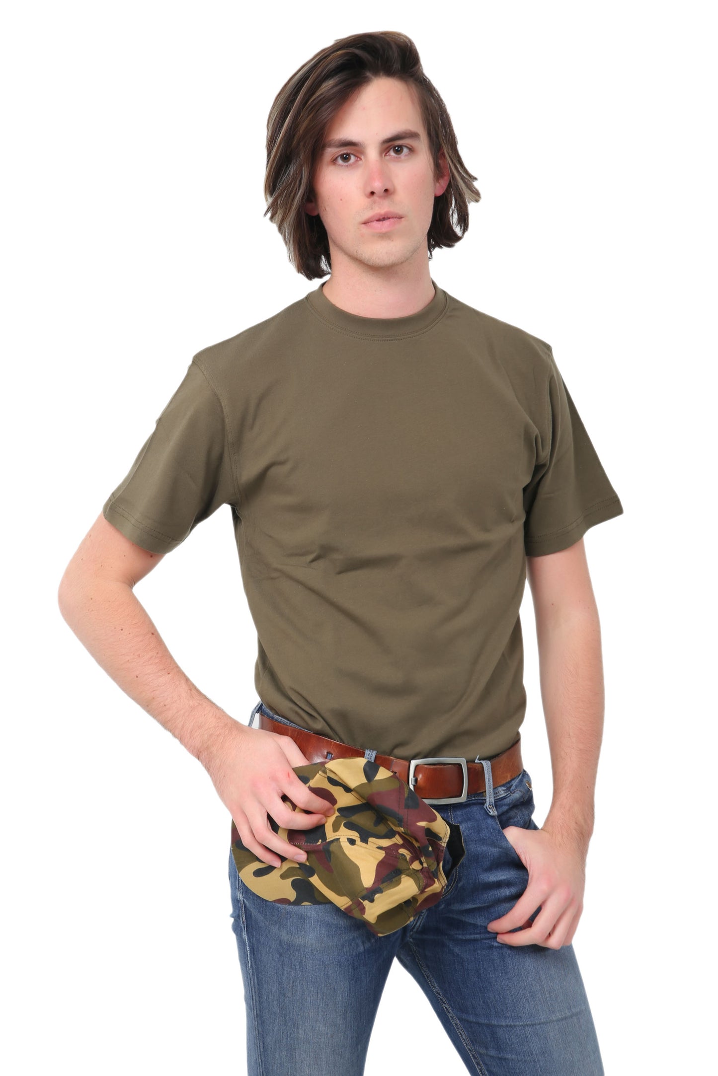 Active Star Men Khaki Green Crew Neck Army T-Shirt-0
