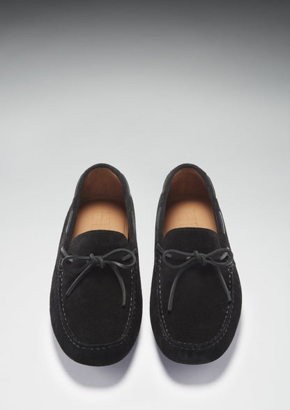 Laced Driving Loafers, black suede-2