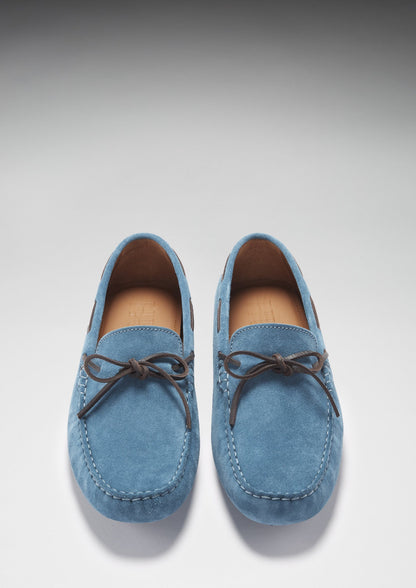 Laced Driving Loafers, petrol blue suede-2