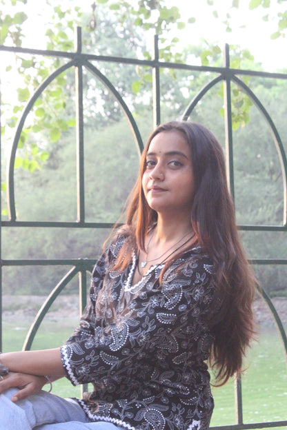 Midnight Blossom Cotton Kurti-1