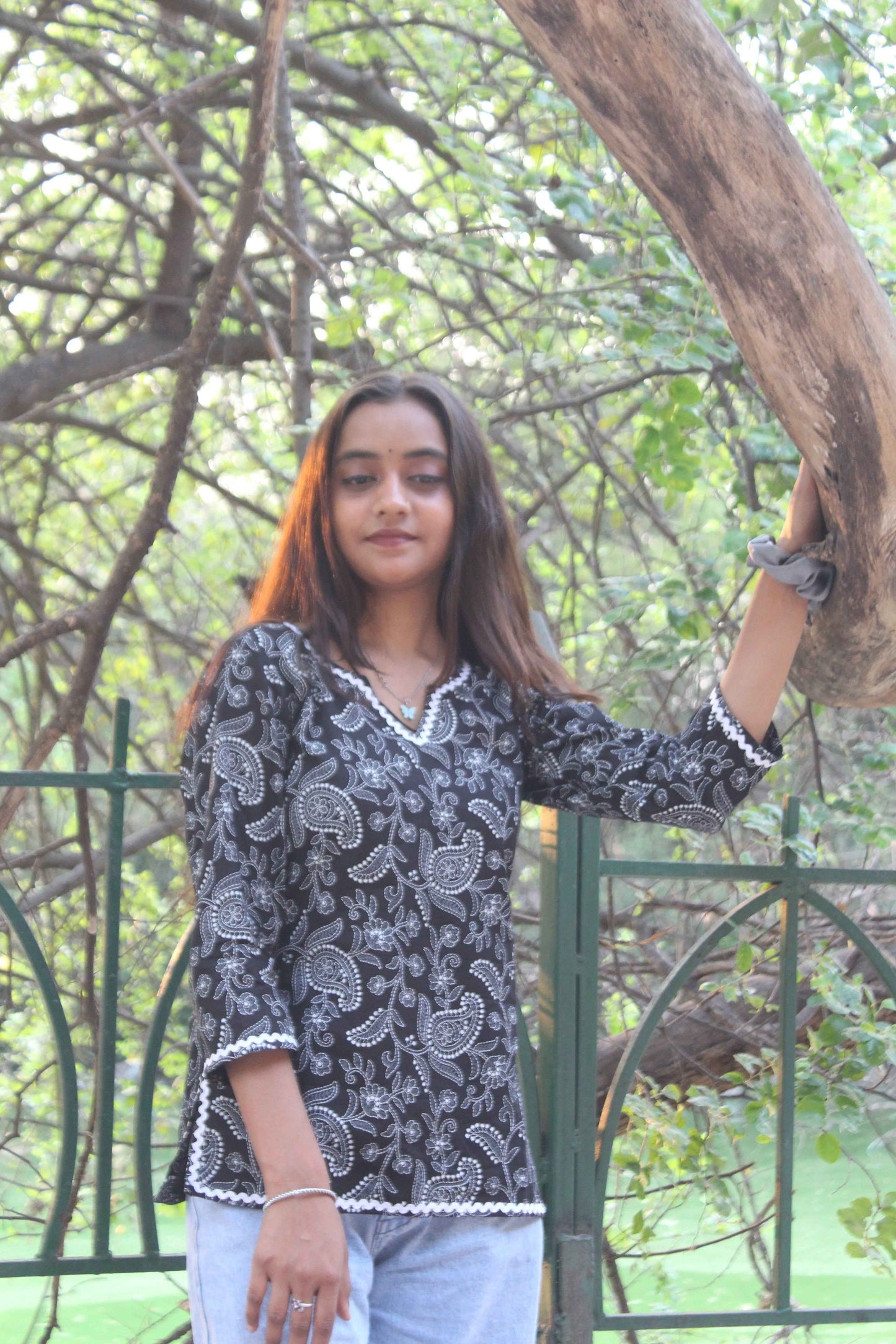 Midnight Blossom Cotton Kurti-0