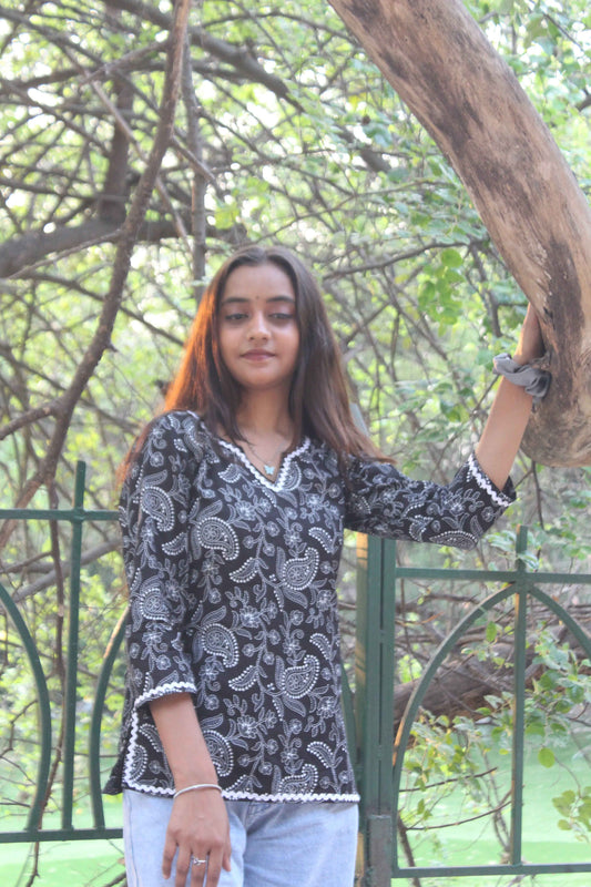 Midnight Blossom Cotton Kurti-0