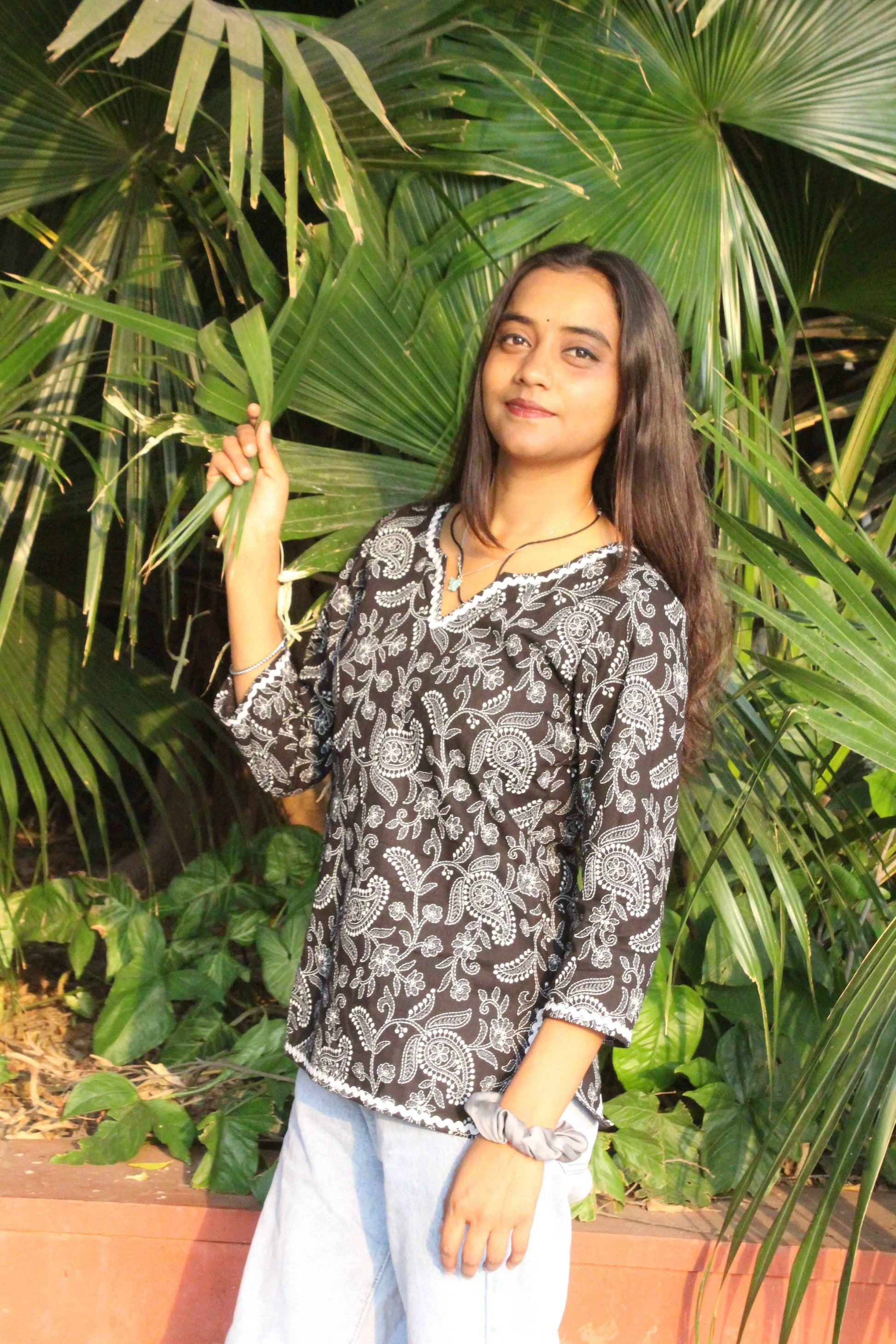 Midnight Blossom Cotton Kurti-2